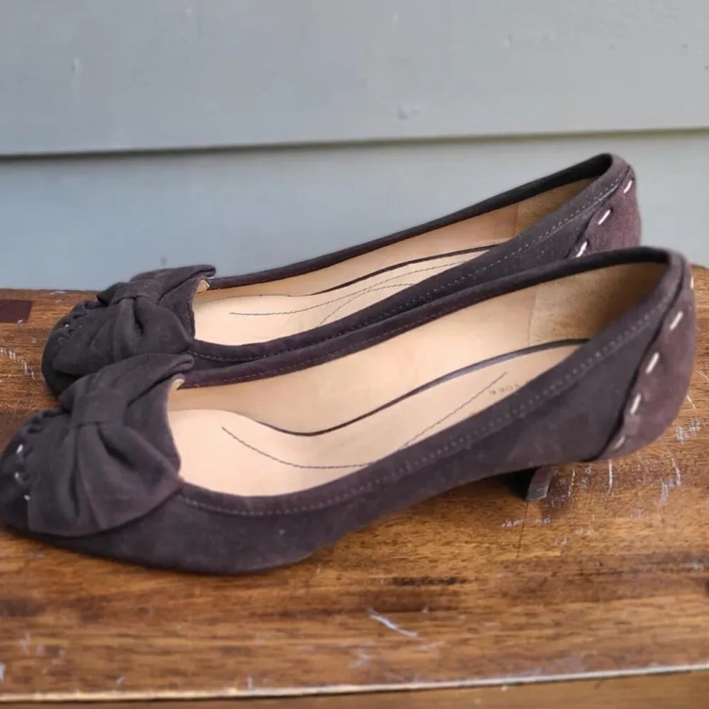 Kate Spade Linette Brown Suede Kitten Heels with Bow NIB!  NWT!  NEW! Size 7 1/2